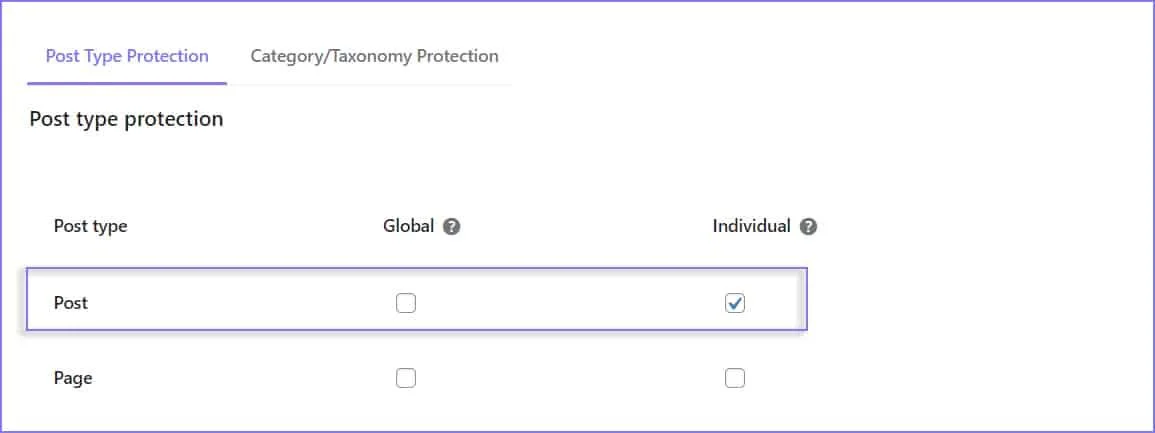 Enabling individual post protection option