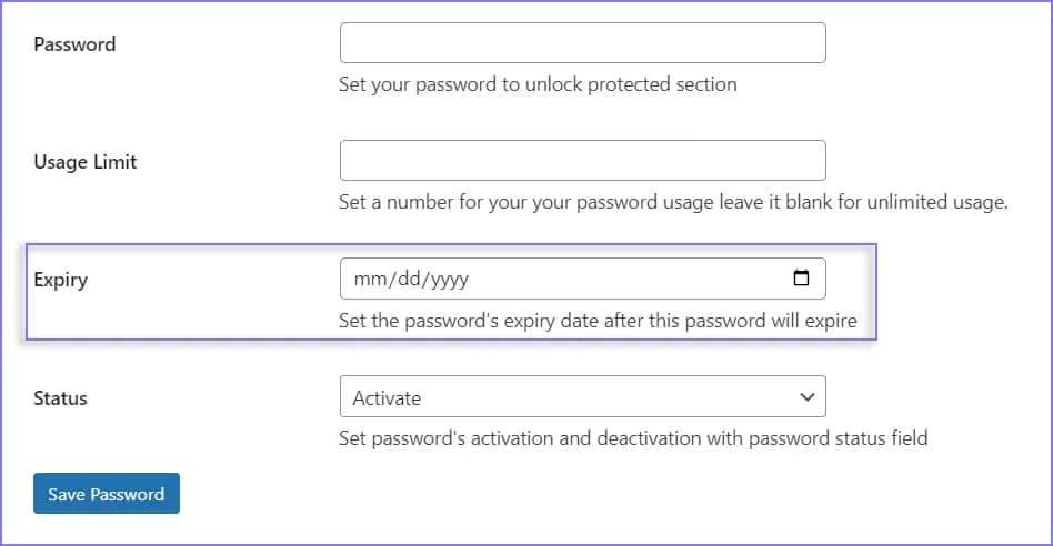 Setting the password expiration date