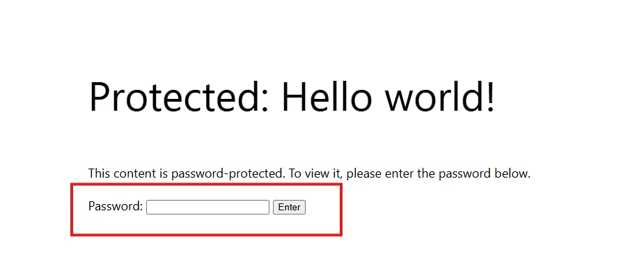 Frontend form requesting password to access protected content