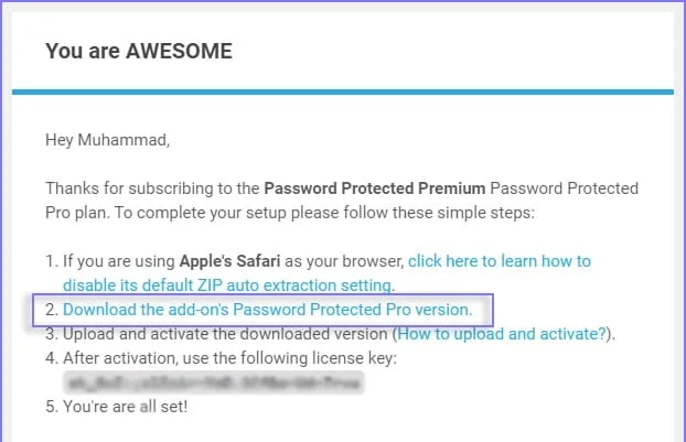 Downloaded Password Protected Pro plugin zip file