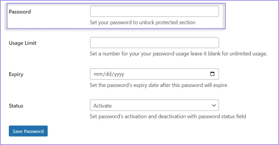 Setting a password for a protected WordPress post