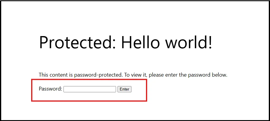 Default WordPress password form displayed on a protected post