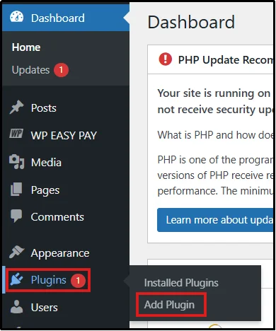 Add new plugin option in WordPress dashboard for installing a security plugin