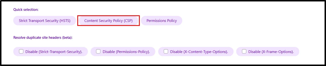 Click the Content Security Policy button inside WordPress security settings