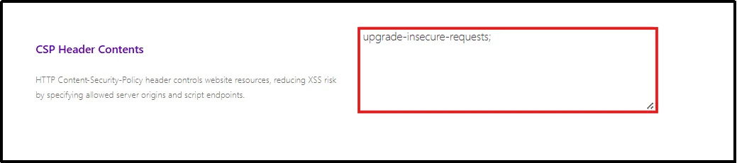Paste the starter Content Security Policy template into WordPress settings