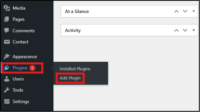 Add Plugin section in WordPress dashboard
