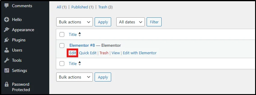 Click on the Edit option for the selected page