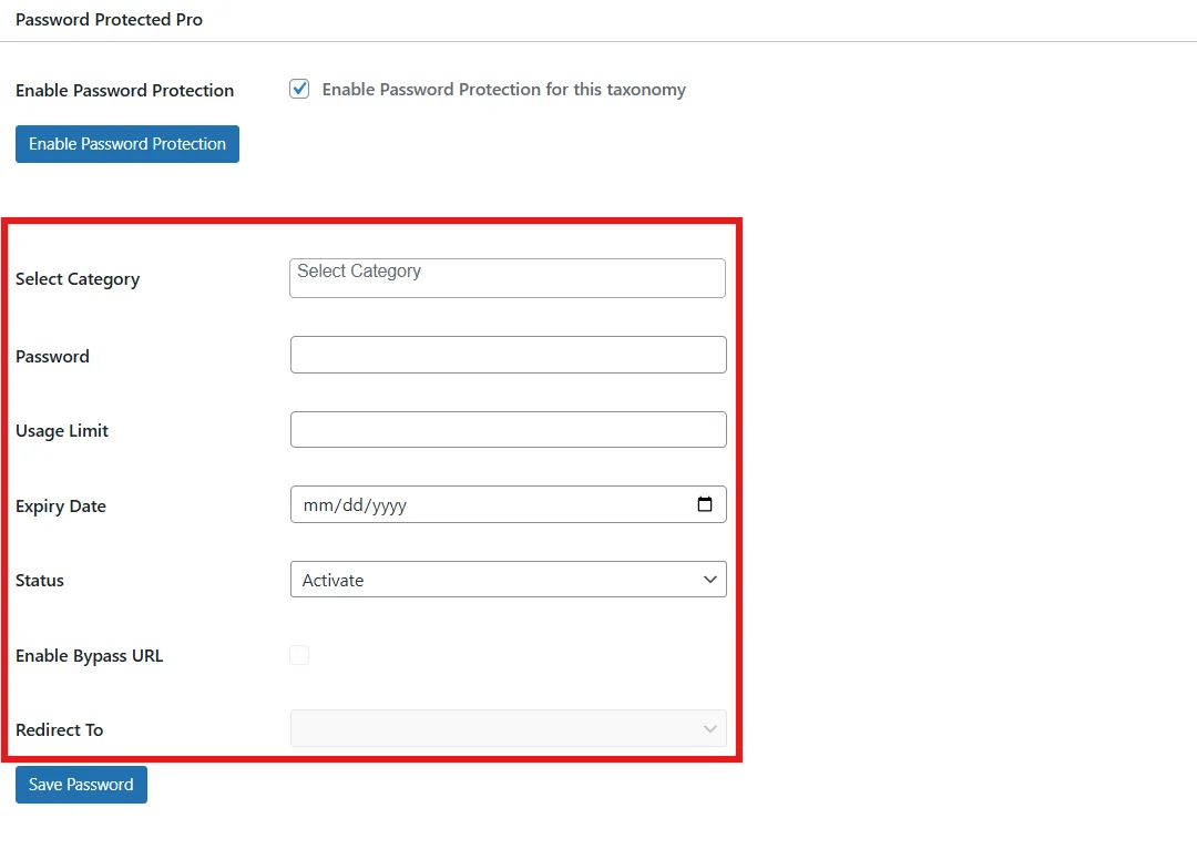 Enable password protection for WordPress taxonomy content