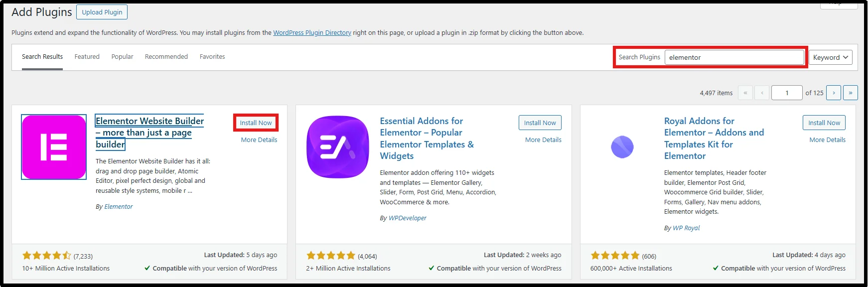 Click the Install Now button for the Password Protected plugin