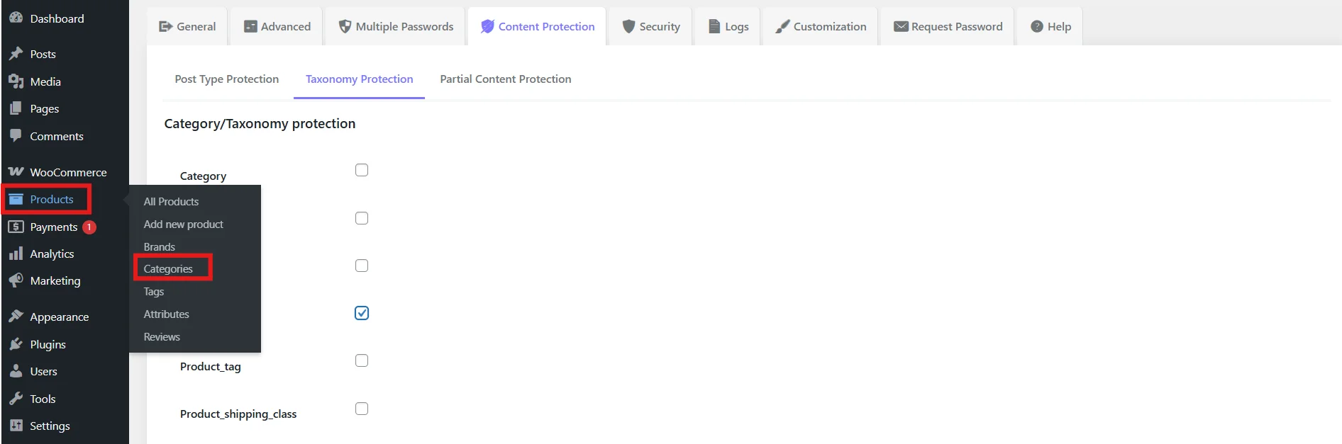 Navigate to Products and Categories option in WooCommerce