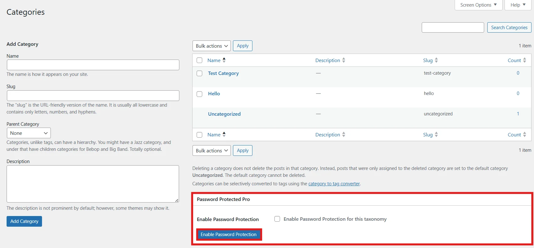 Press the Enable Password Protection button