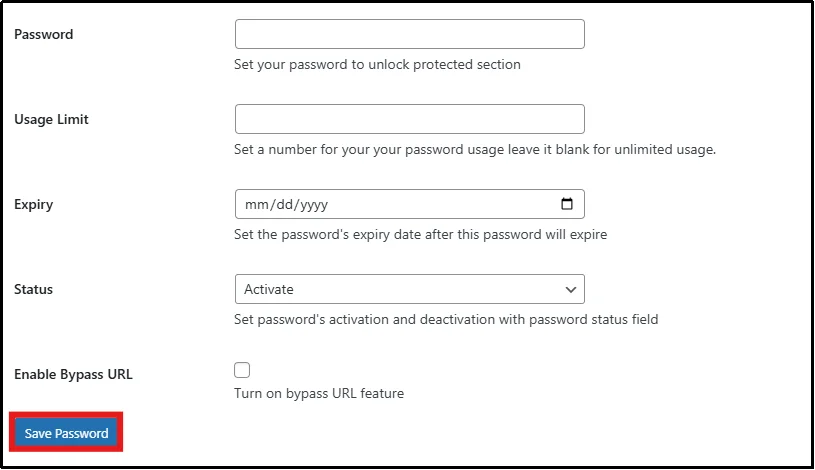 Press Save Changes to apply password protection settings