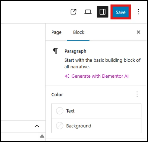 Publish or update button at the top right of the page editor