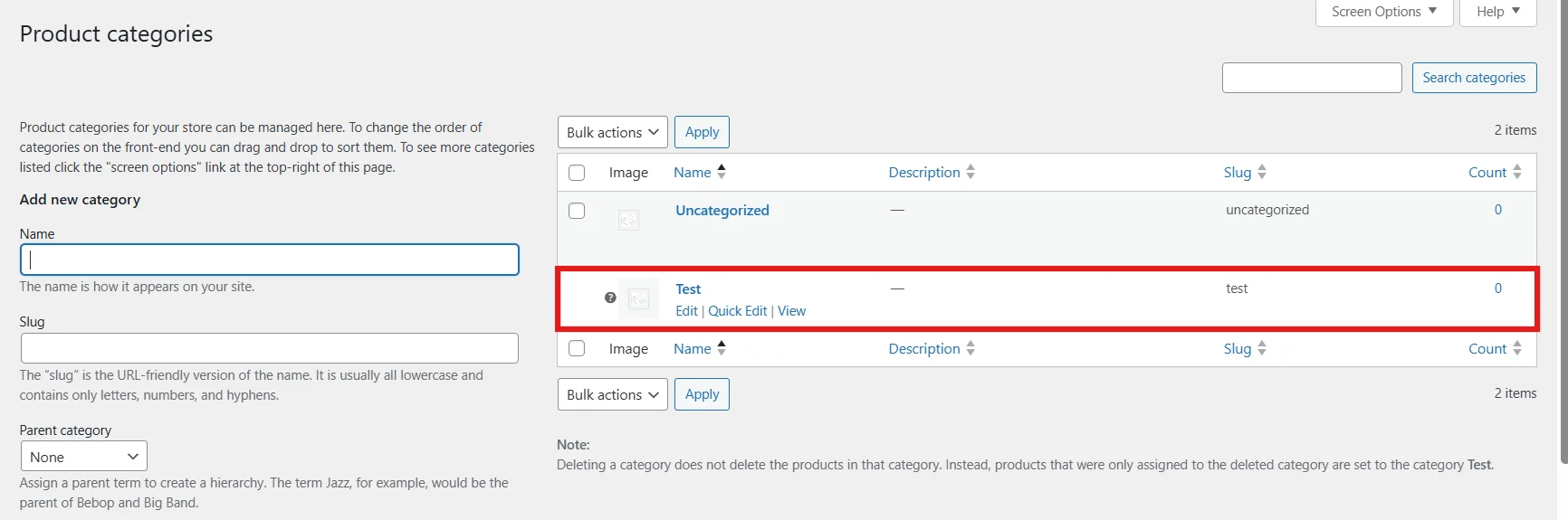 Delete Uncategorized category after changing default category