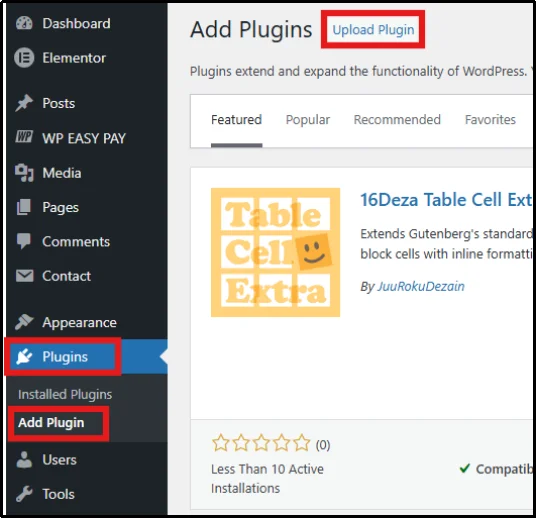 Upload Plugin button in the WordPress plugins page