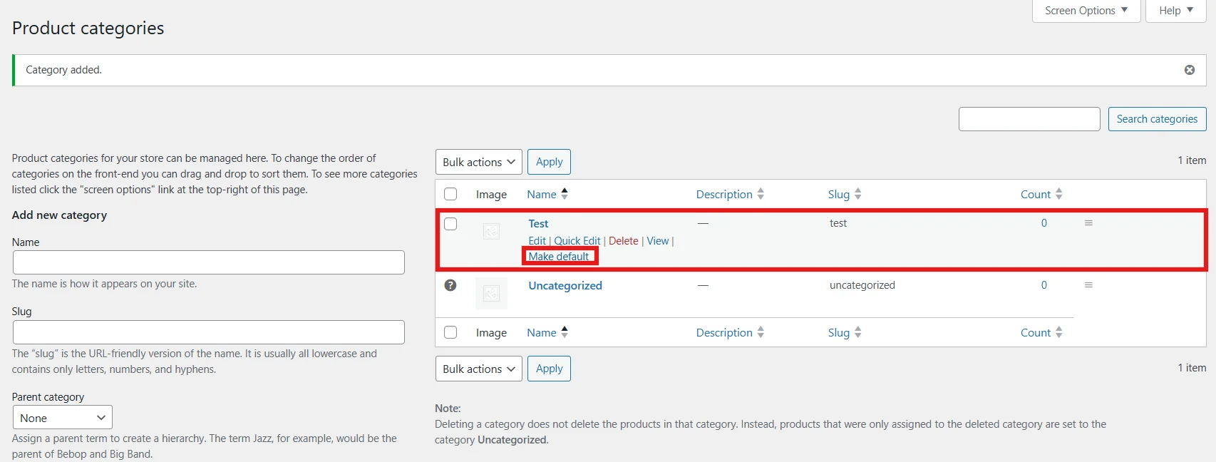Set a new default product category in WooCommerce
