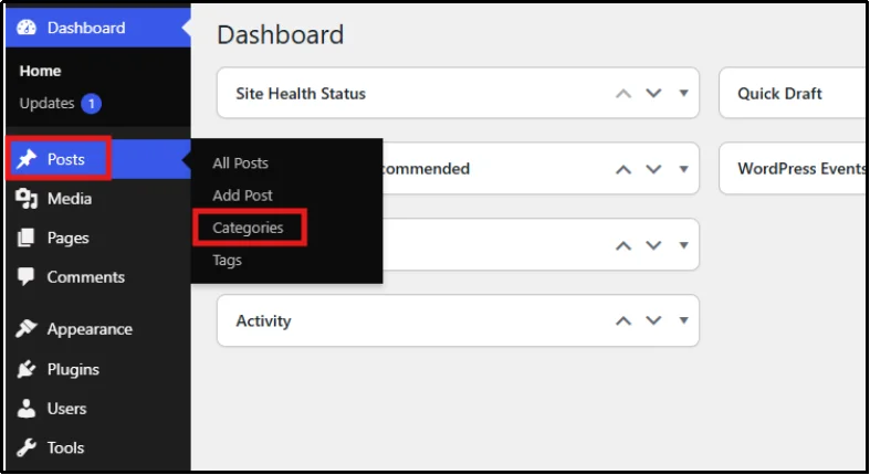 Selecting a category for a WordPress blog post in the post editor