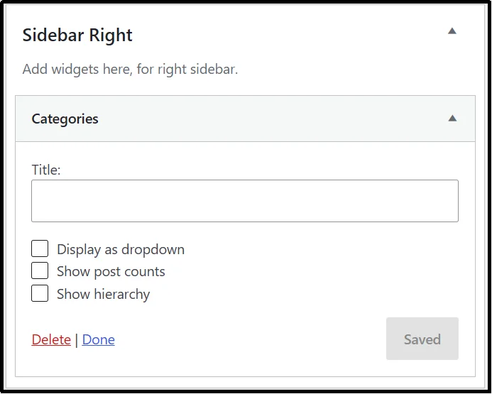 Configuring Categories widget display options in WordPress