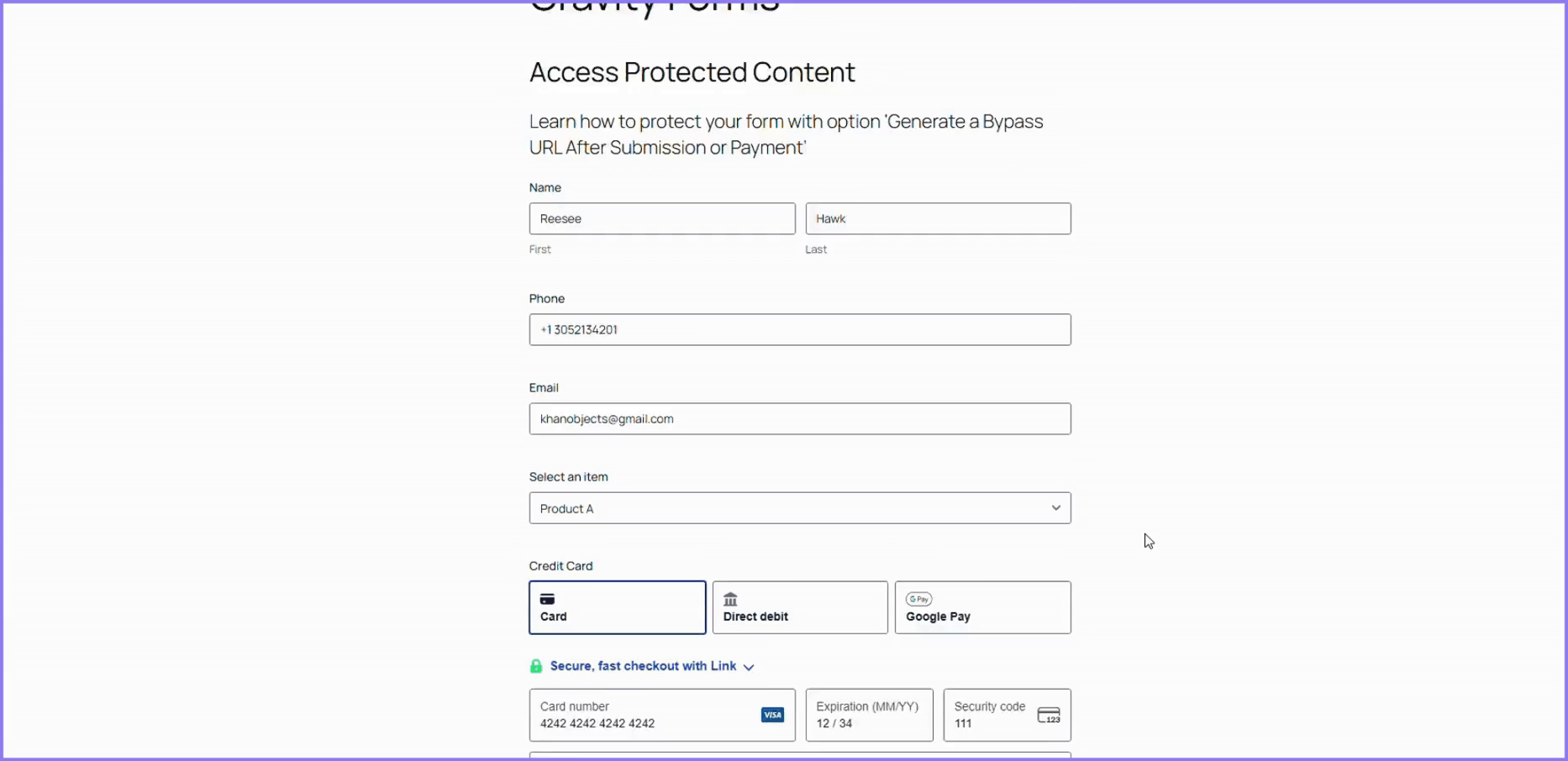 Submitting payment to receive a bypass link via Email