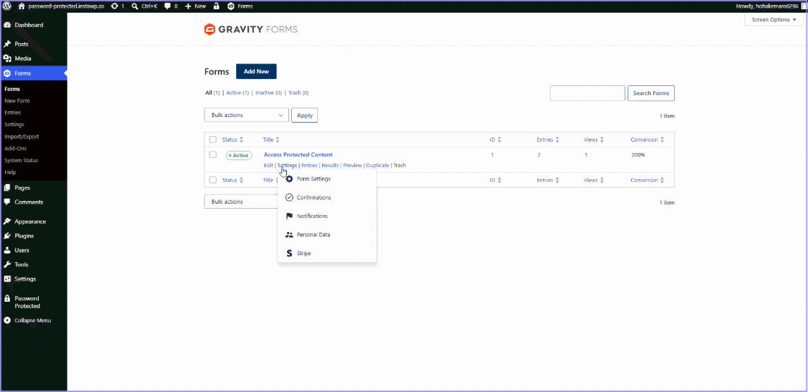 create or edit a payment form.