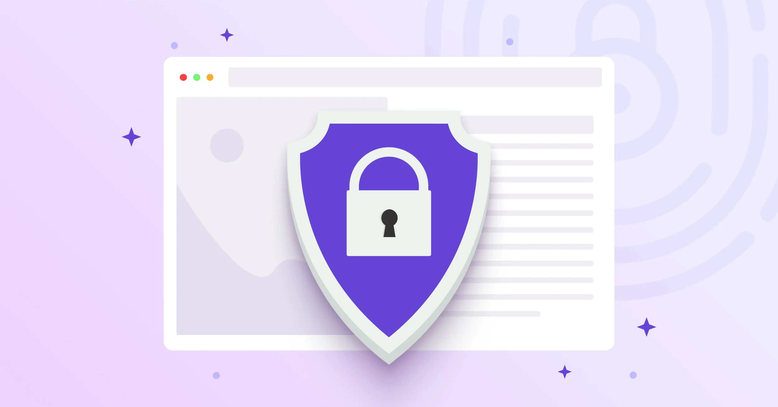 Security concept: a browser window with a shield and lock indicating privacy protection on a webpage.