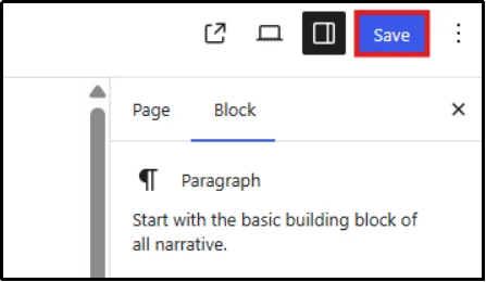 Click Save to publish changes to the WordPress page