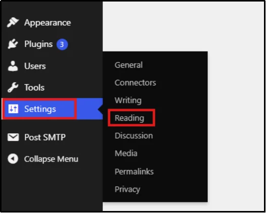 Open Settings → Reading in the WordPress dashboard