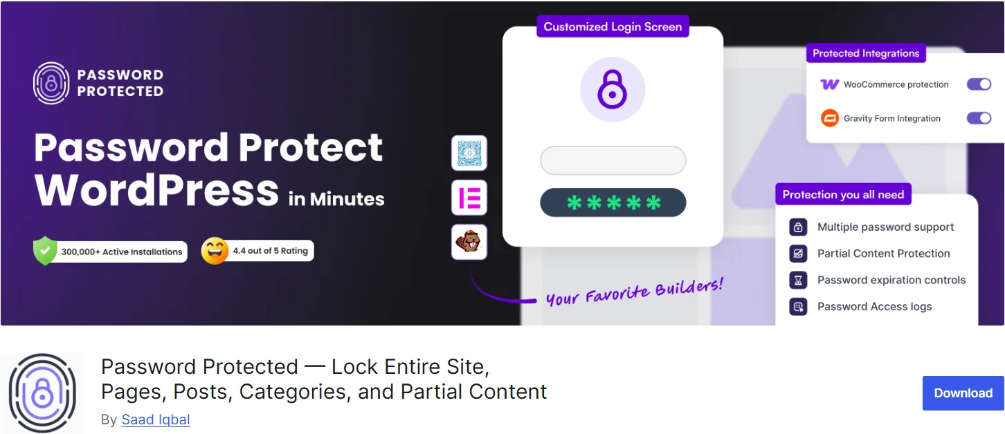 Password Protected plugin used to restrict access to WordPress pages