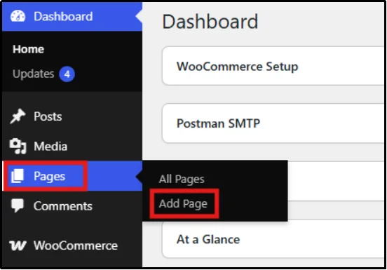 Select Add Page option from the Pages menu in the WordPress dashboard