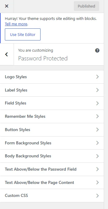 Lock screen customization options for logo upload, background color, and button styles