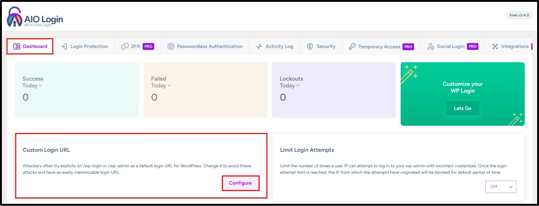 Custom Login URL settings in All in One Login