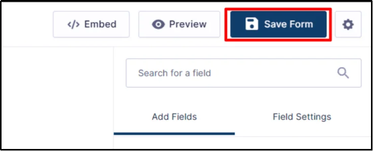 Gravity Forms form editor with the Save Form button highlighted