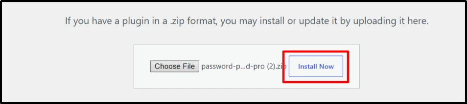 Password Protected Pro ZIP file selected with the Install Now button highlighted
